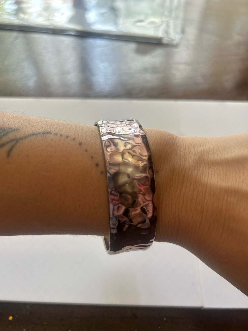 Artisan Hammered Copper Cuff Bracelet Rose Gold Patina